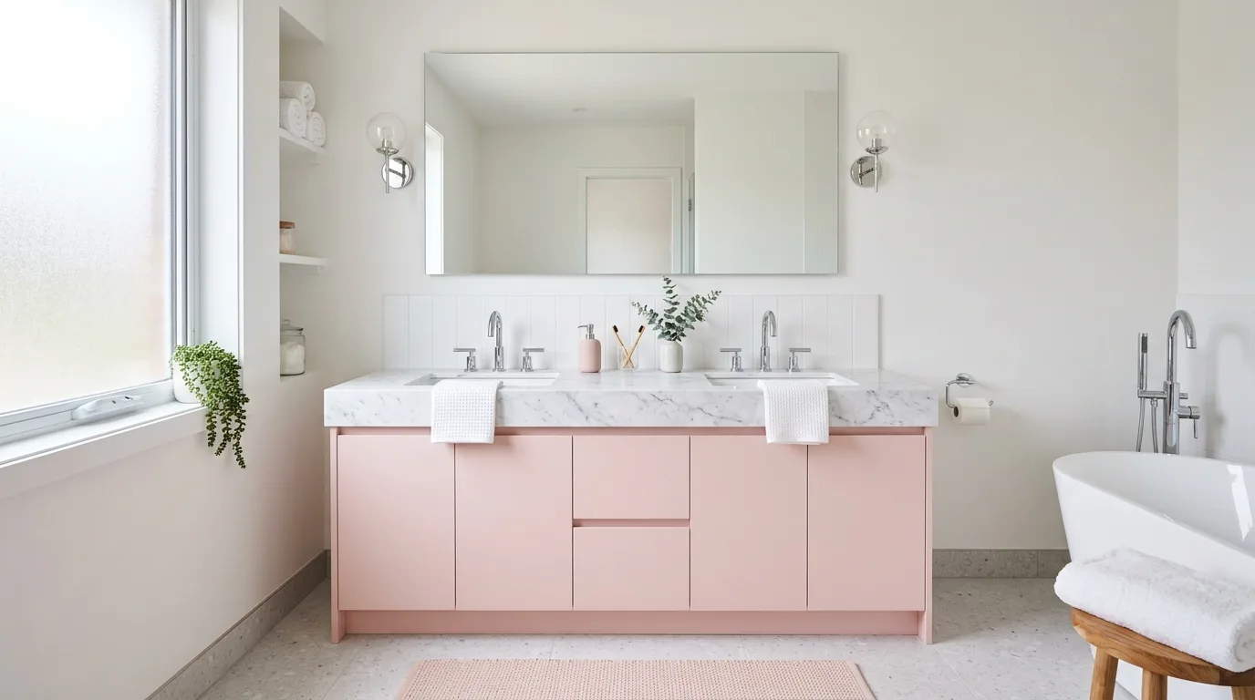 pair it with finishes that support the mood in a bathroom inspired by absolutely cute pink fun.