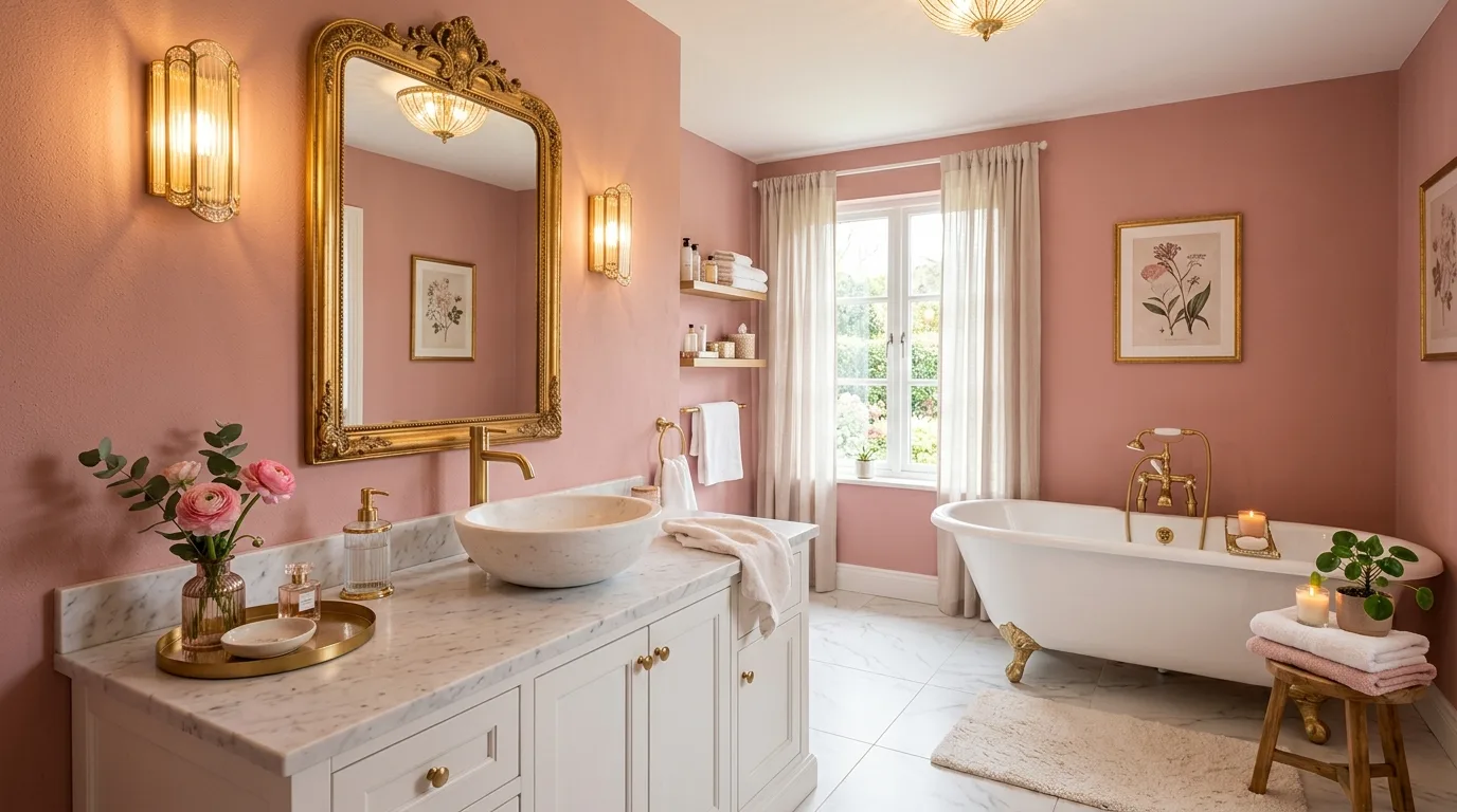 add texture for more depth in a bathroom inspired by absolutely cute pink fun.
