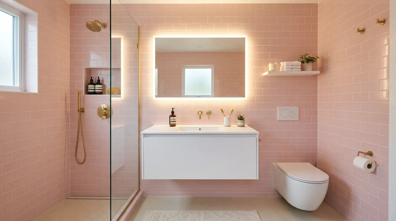 balance boldness with breathing room in a bathroom inspired by absolutely cute pink fun.