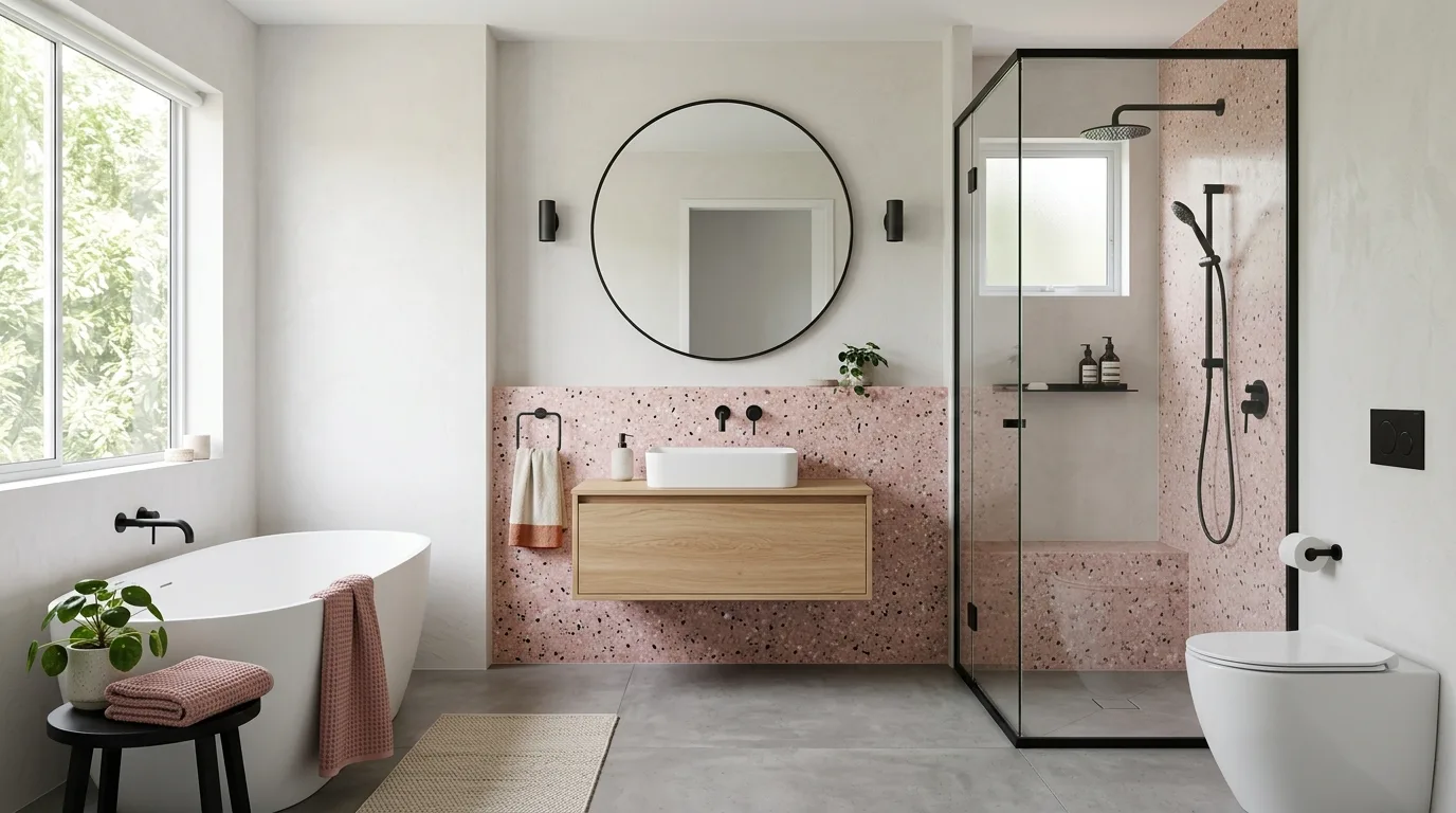 let the room feel personal and restful in a bathroom inspired by absolutely cute pink fun.