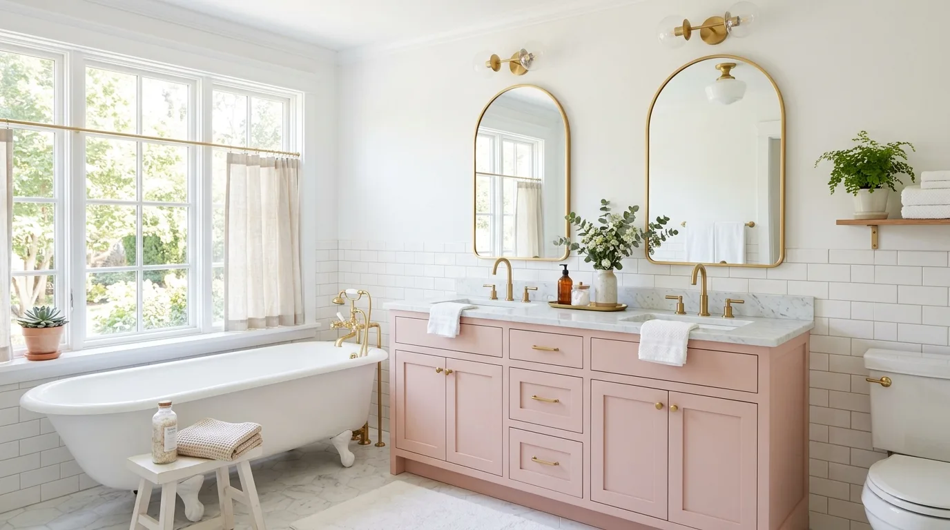 create a bathroom that feels complete in a bathroom inspired by absolutely cute pink fun.