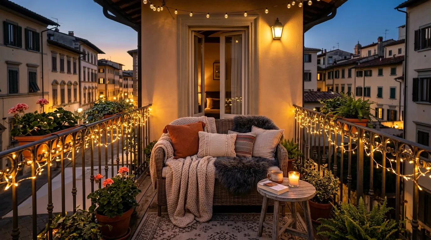 start with a strong layout in a balcony inspired by adorable cute string lights.