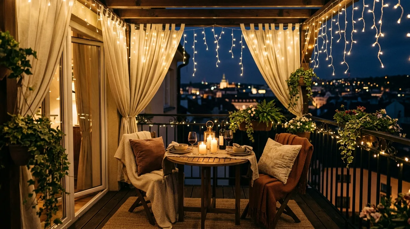 balance openness with privacy in a balcony inspired by adorable cute string lights.