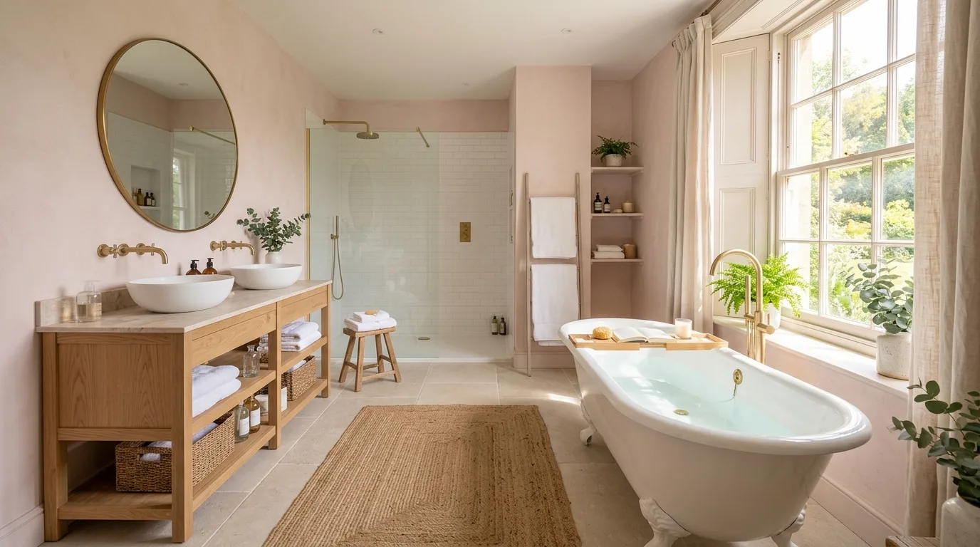 Airy Light Pink Bathroom Ideas for a Hint of Color in a thoughtfully styled bathroom.