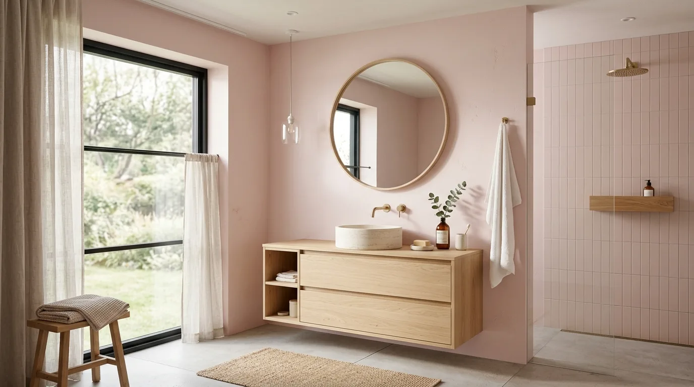 pair it with finishes that support the mood in a bathroom inspired by airy light pink hint.