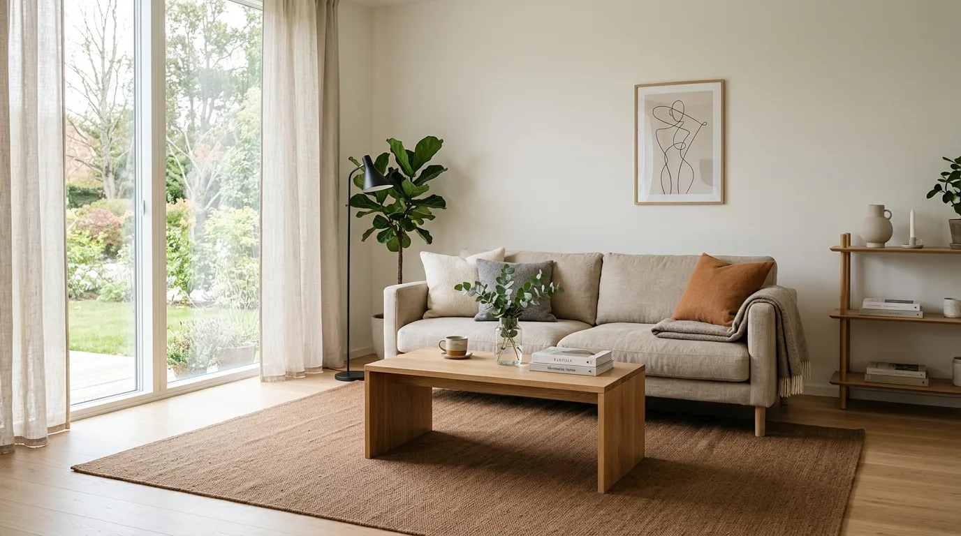 layer texture for added comfort in a living room inspired by anchoring brown rug grounding.