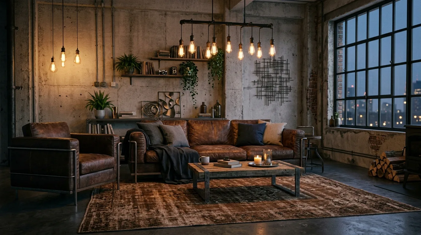 use decor that feels collected in a living room inspired by anchoring brown rug grounding.