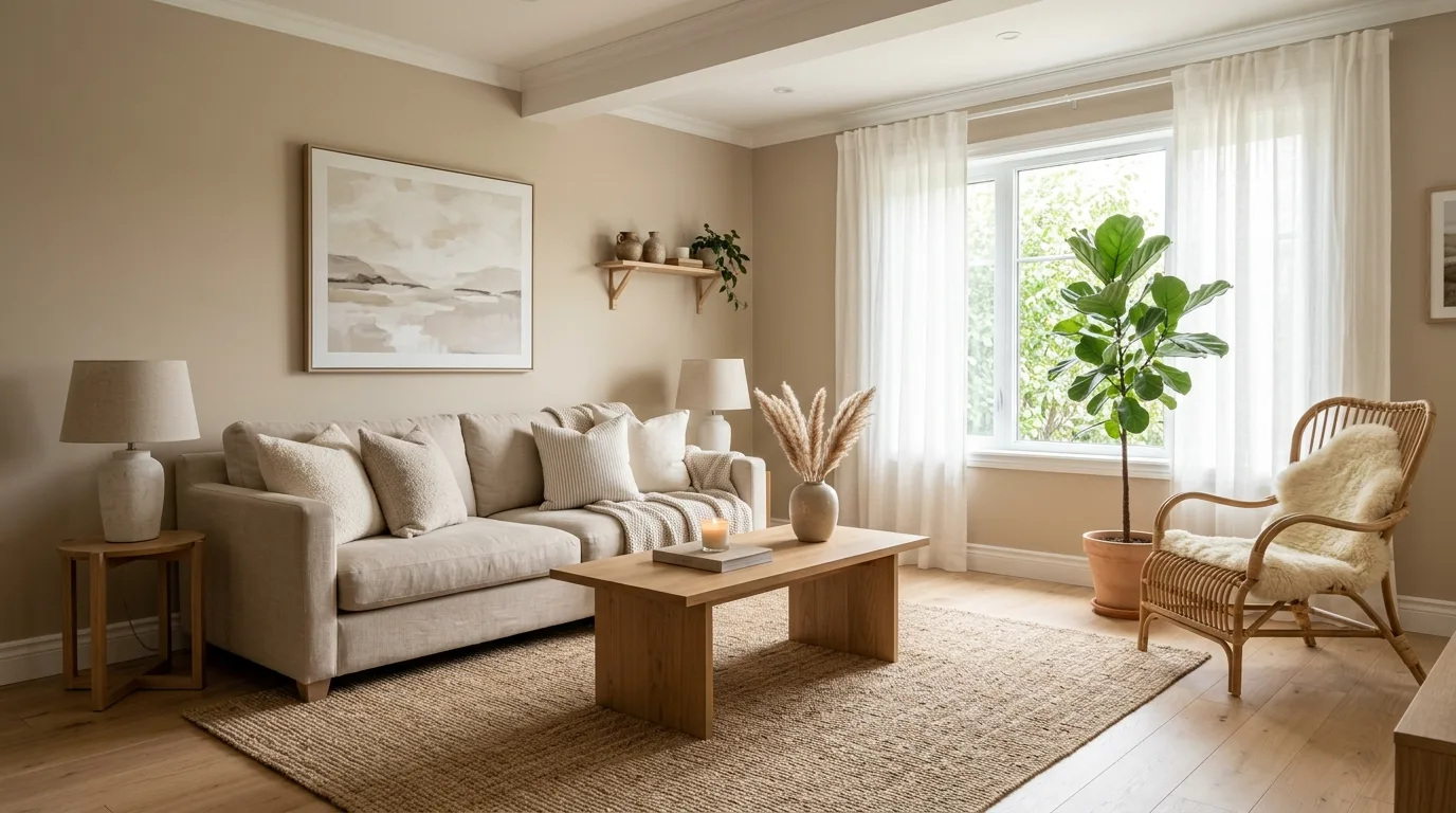 create a living room that feels complete in a living room inspired by anchoring brown rug grounding.