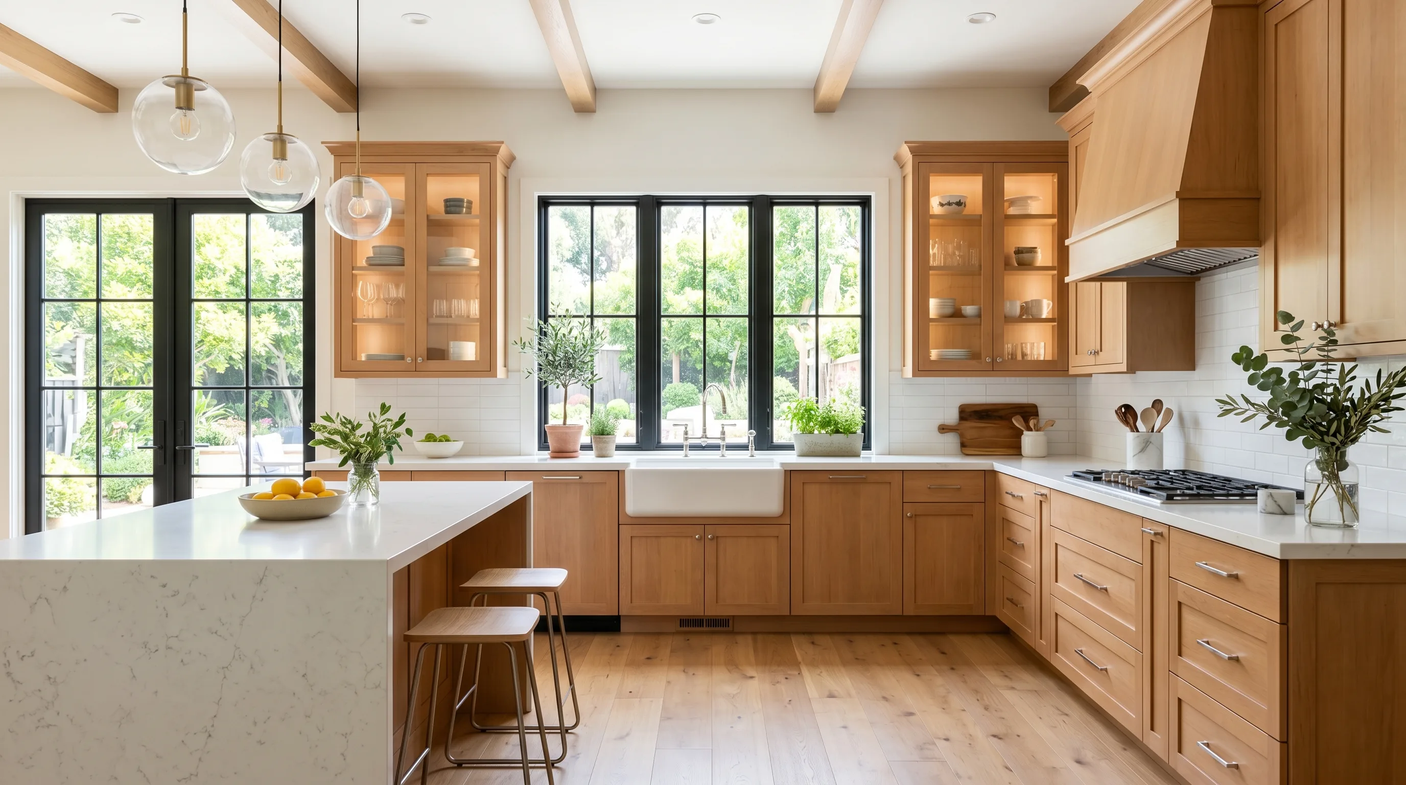 Maple kitchen that feels bright warm and naturally open.