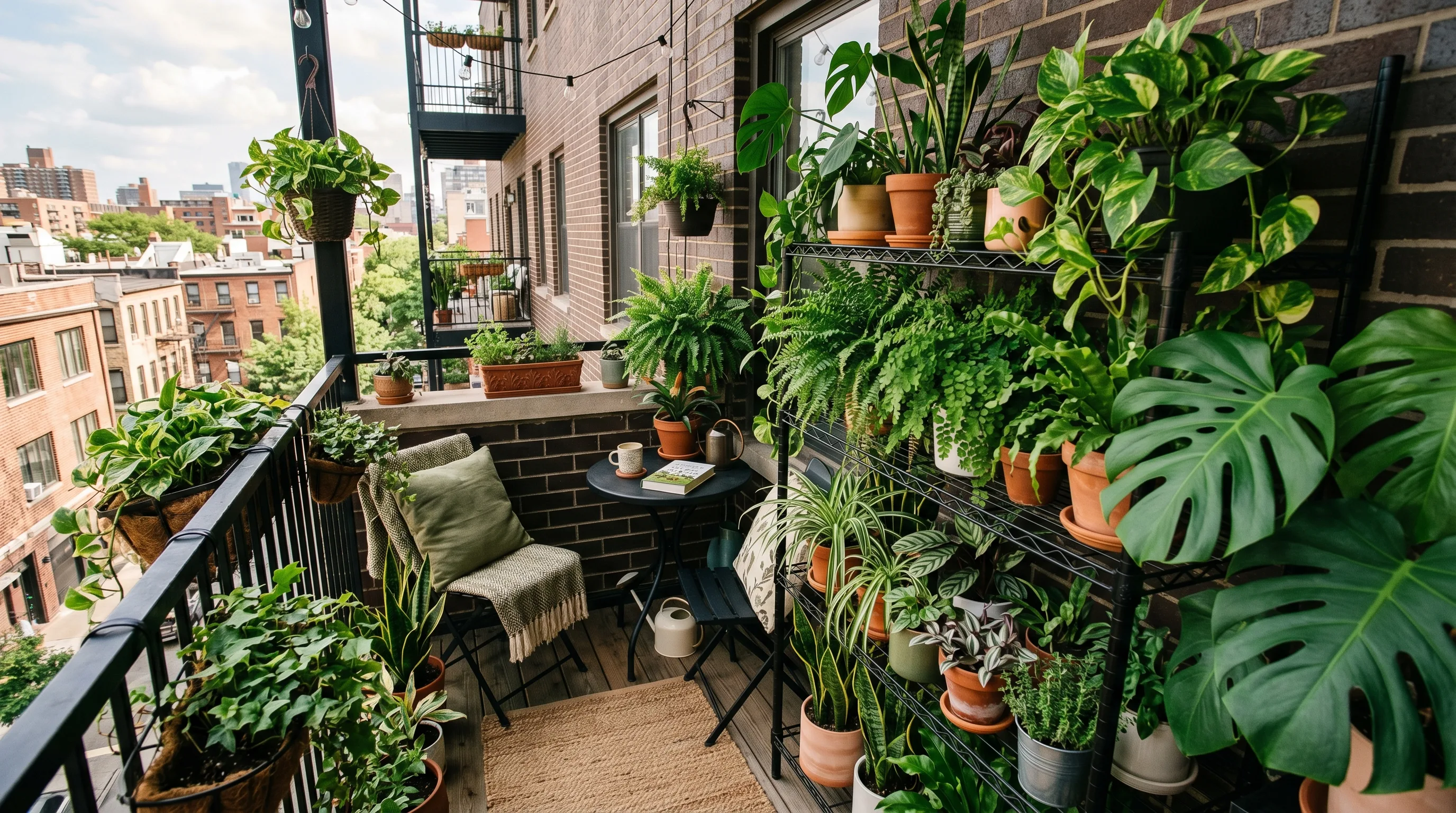Trailing plant softening the edge of a small balcony.