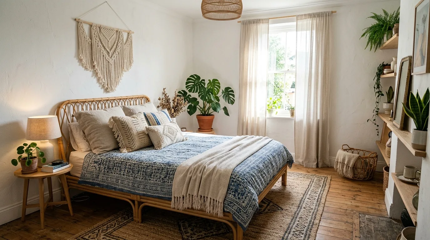 Crisp blue duvet with charcoal accent pillows and modern bedroom styling.