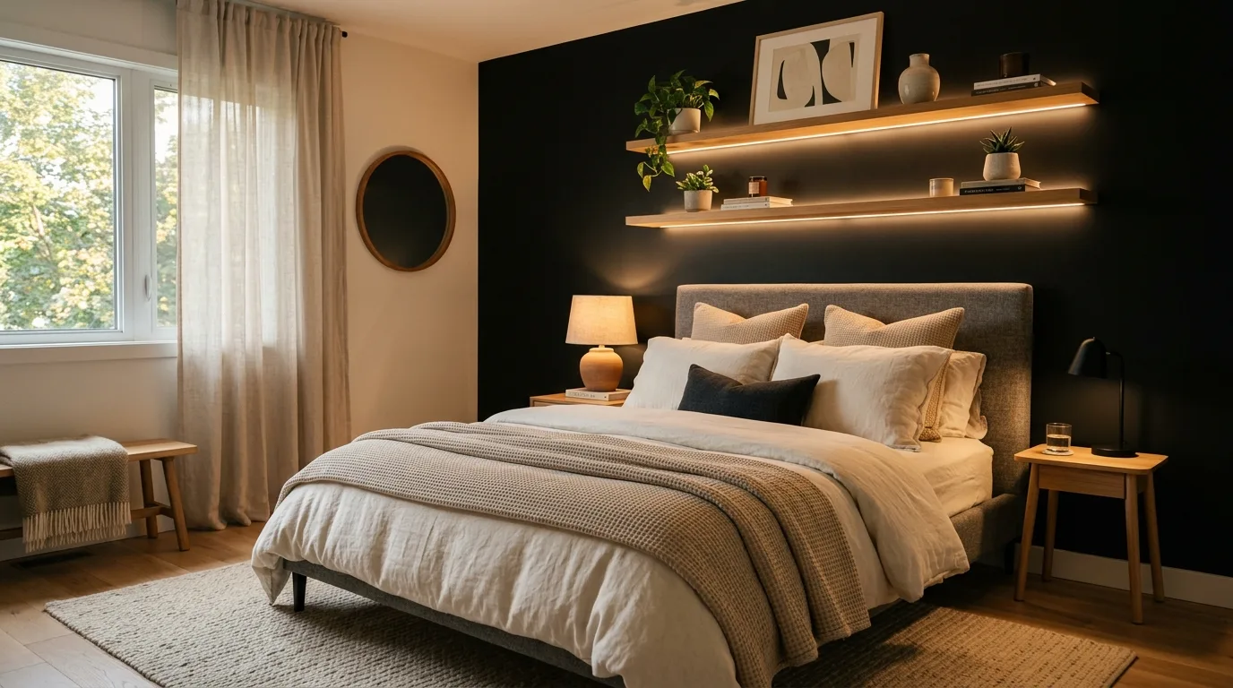Black bedroom walls that feel bold balanced and deeply memorable.