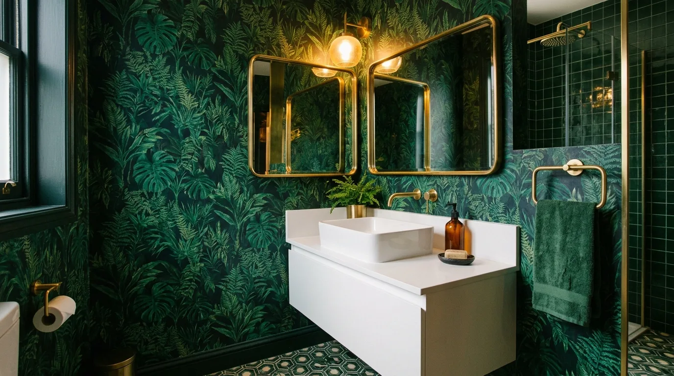 start with the main color or material story in a bathroom inspired by bold wallpaper punch.