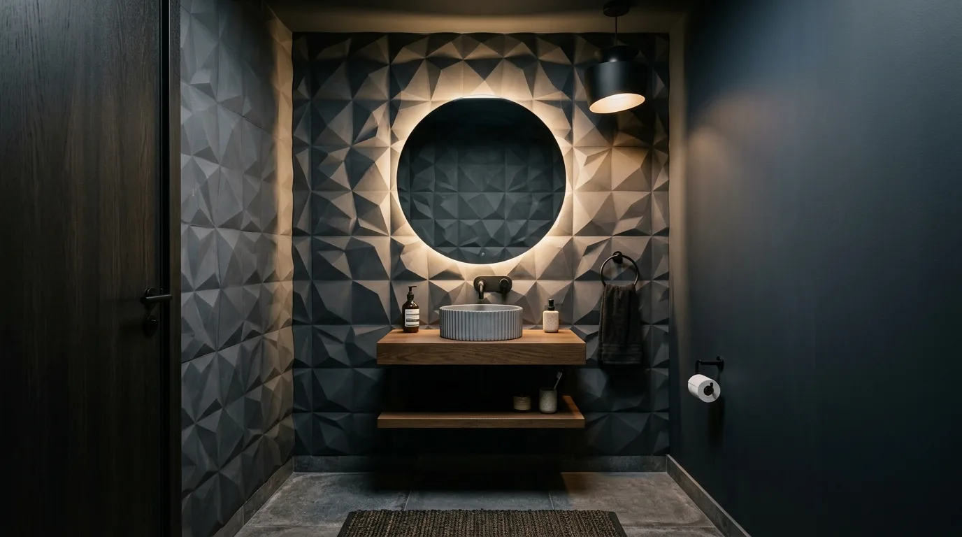 create a bathroom that feels complete in a bathroom inspired by bold wallpaper punch.