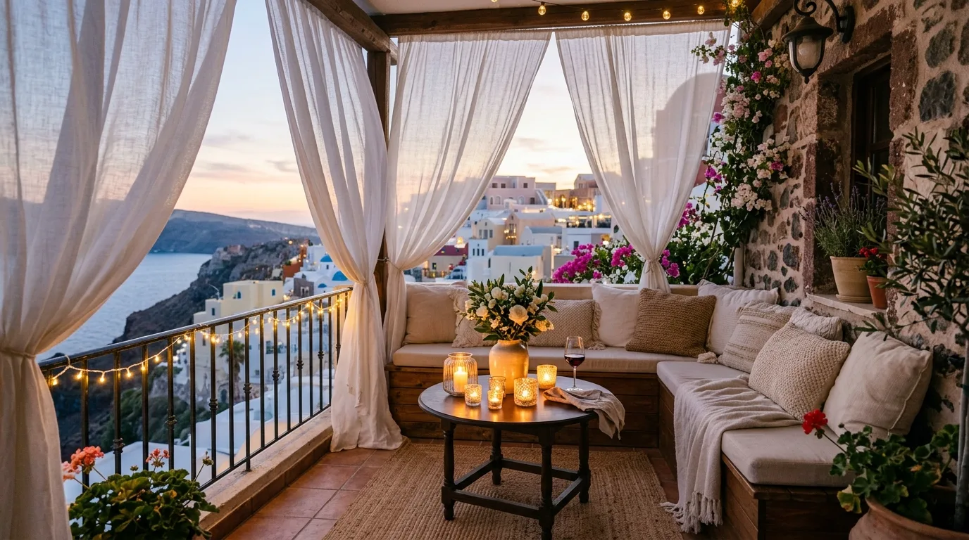 balance openness with privacy in a balcony inspired by breezy curtain shade.