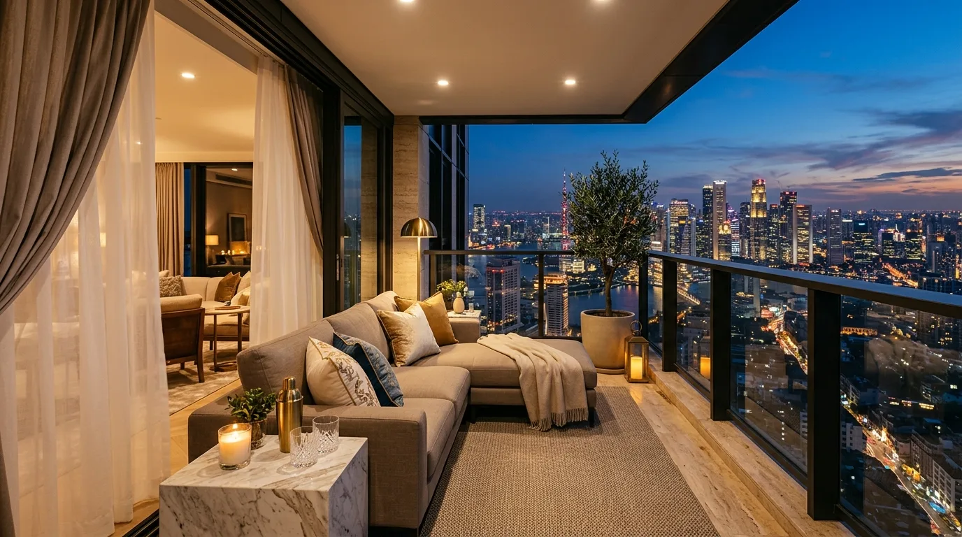 create a balcony that feels complete in a balcony inspired by breezy curtain shade.