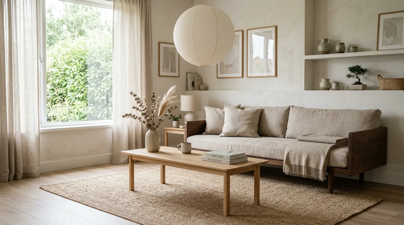 Tawny brown seating near a stone fireplace in a beige living room.