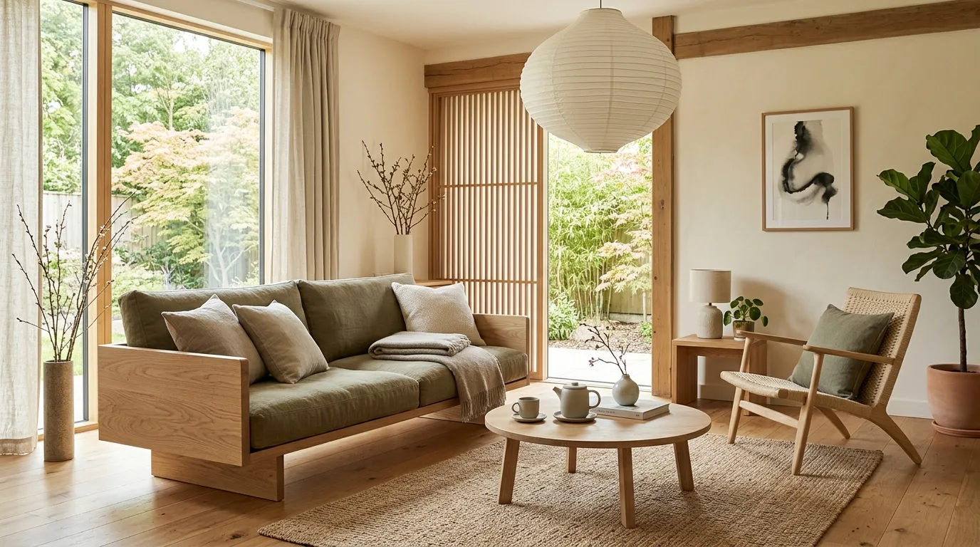 Earth-inspired living room that feels rich calm and naturally layered.