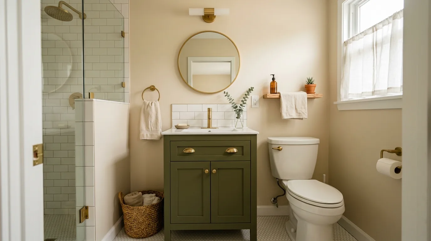pair it with finishes that support the mood in a bathroom inspired by budget friendly budget expensive.
