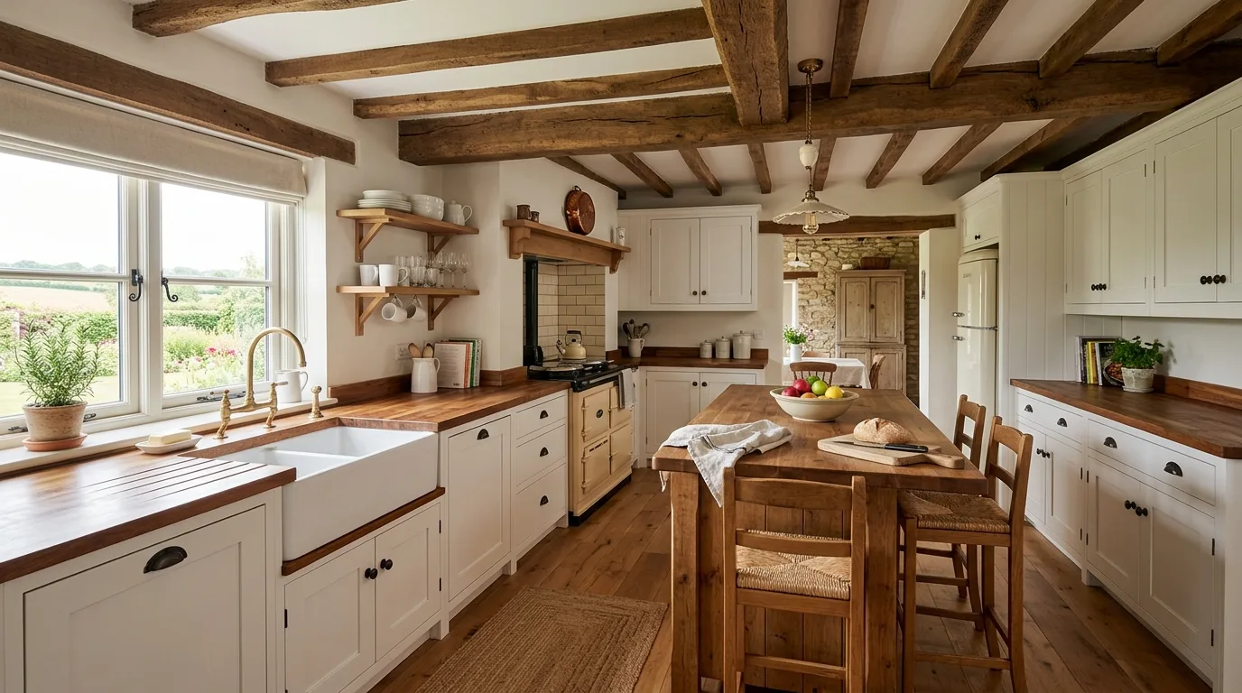 Charming farmhouse kitchen cabinets creating a rustic living feel.