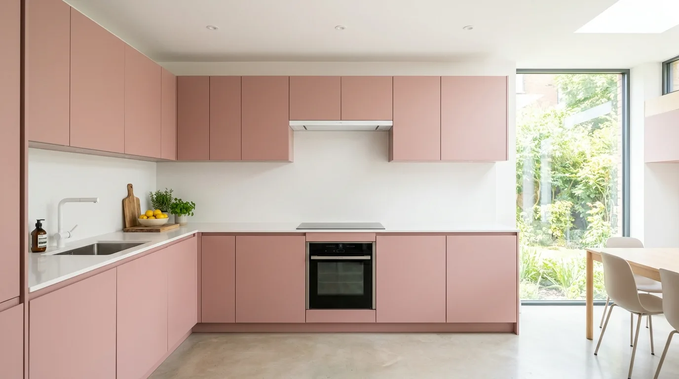 Pink used on a kitchen island or lower cabinets as a first step.