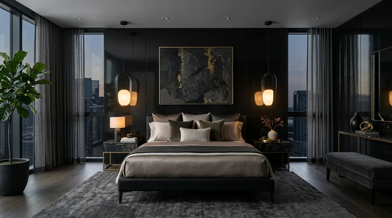 Chic black bedroom decor that feels effortless, modern, and elegant.