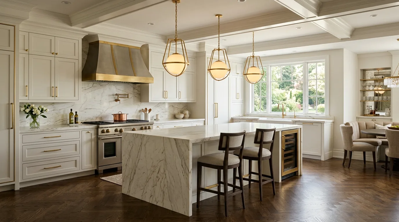 let texture add more depth in a kitchen inspired by classic white dove timeless.