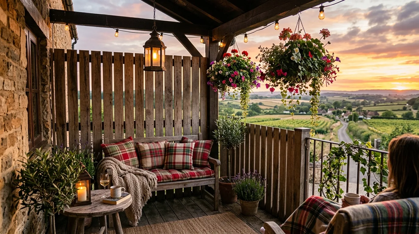Airy privacy materials helping a balcony stay light and open.