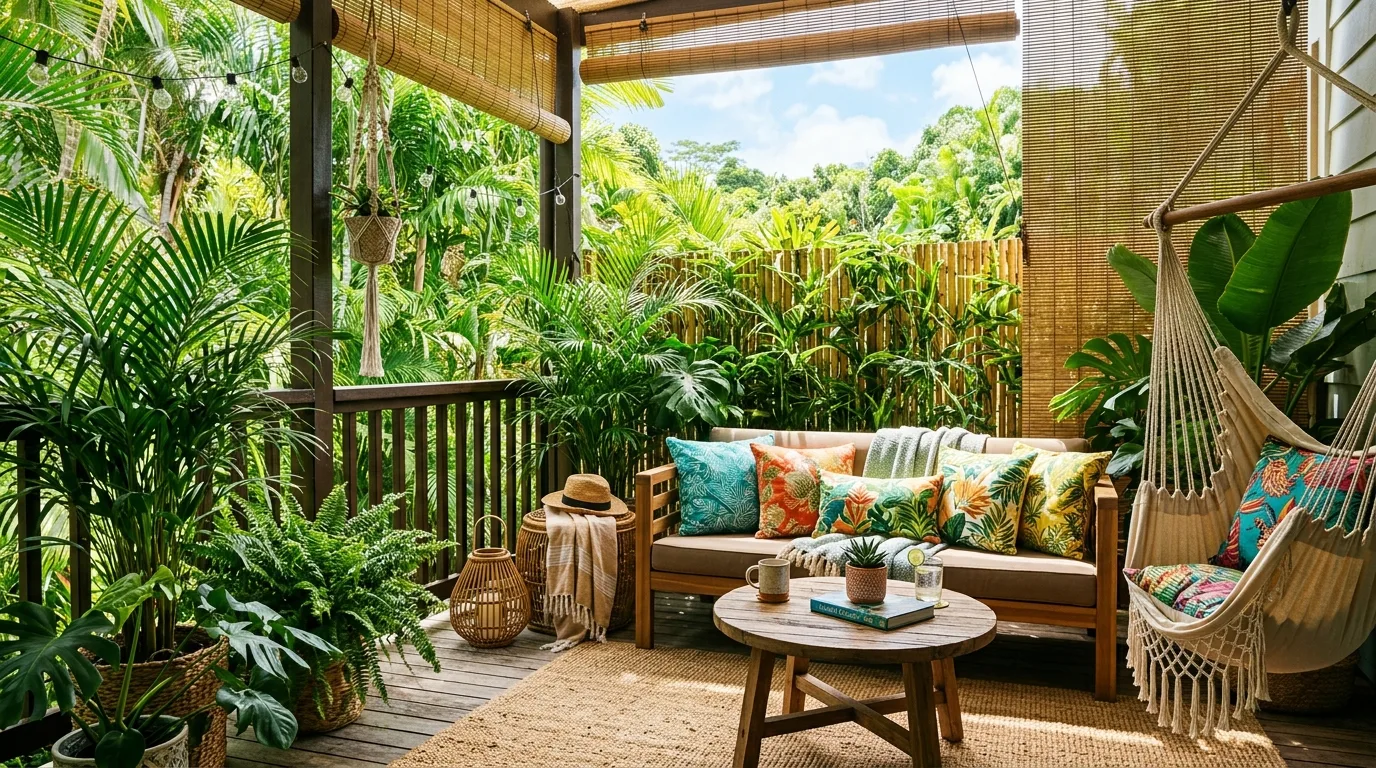 Cohesive balcony privacy styling blending with the overall decor.