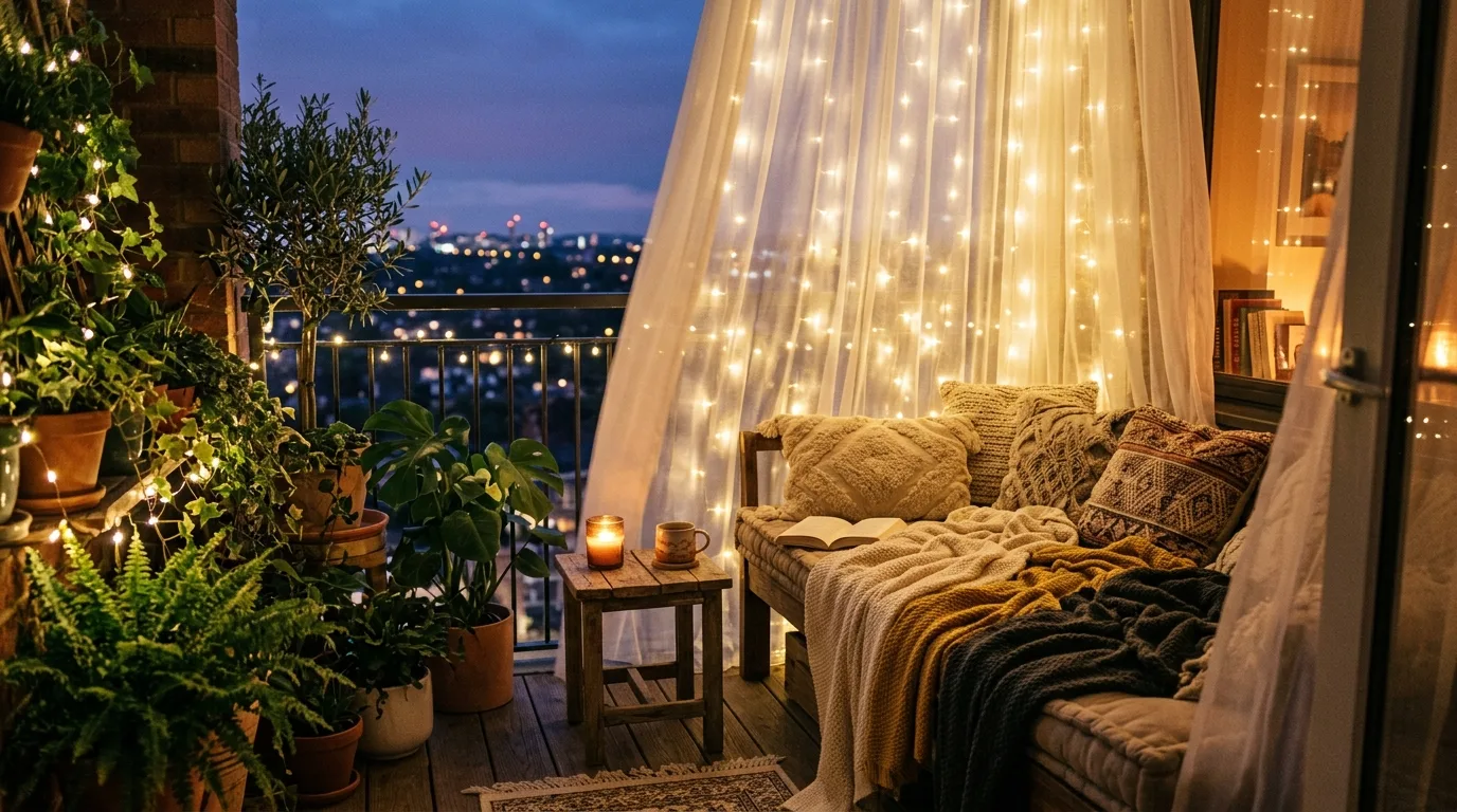 Small balcony transformed into a quiet protected personal hideaway.