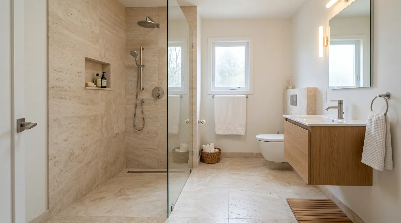 use lighting to bring the space to life in a bathroom inspired by clever maximize tiny footprint.