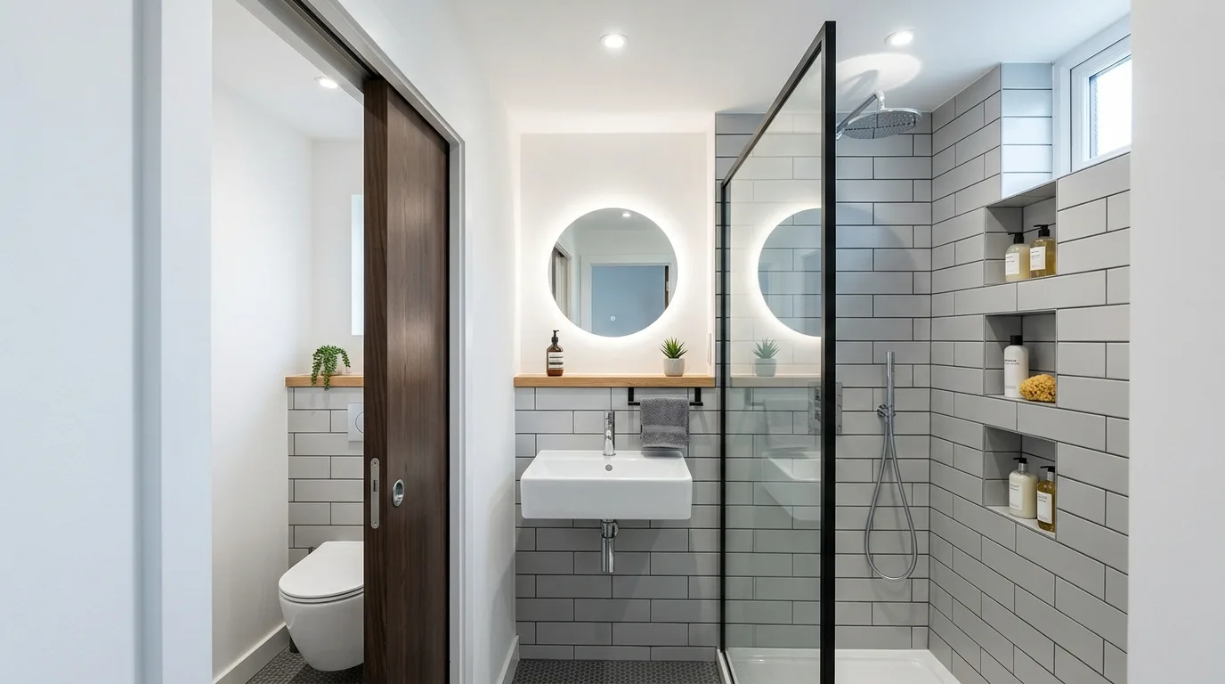 keep fixtures and lines thoughtful in a bathroom inspired by clever maximize tiny footprint.