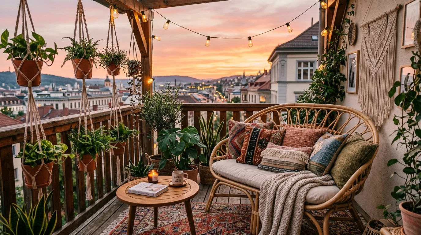 Comfortable folding chair on a small balcony used for coffee time.