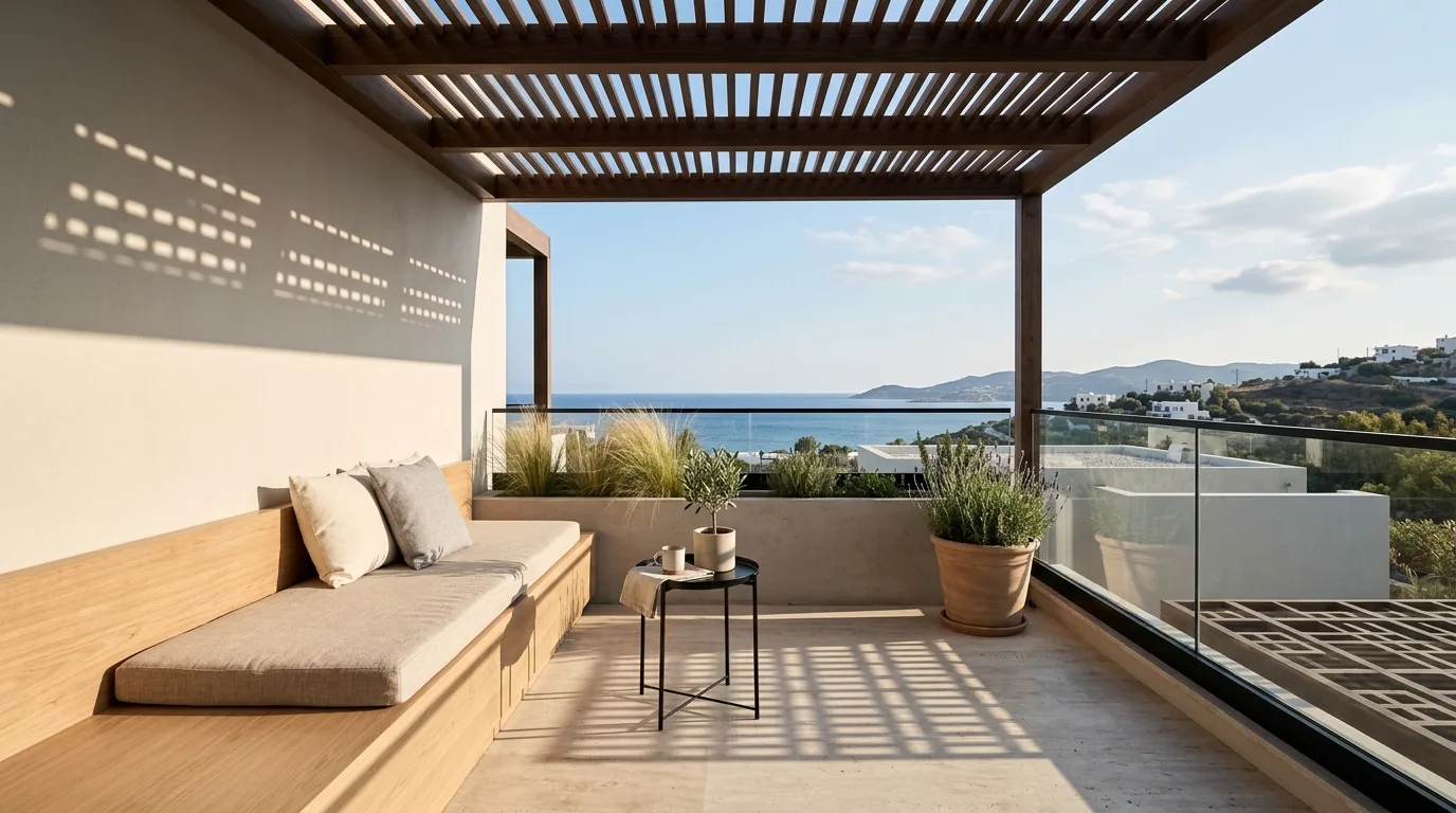 choose furniture that fits the scale in a balcony inspired by cool shade hot summer.