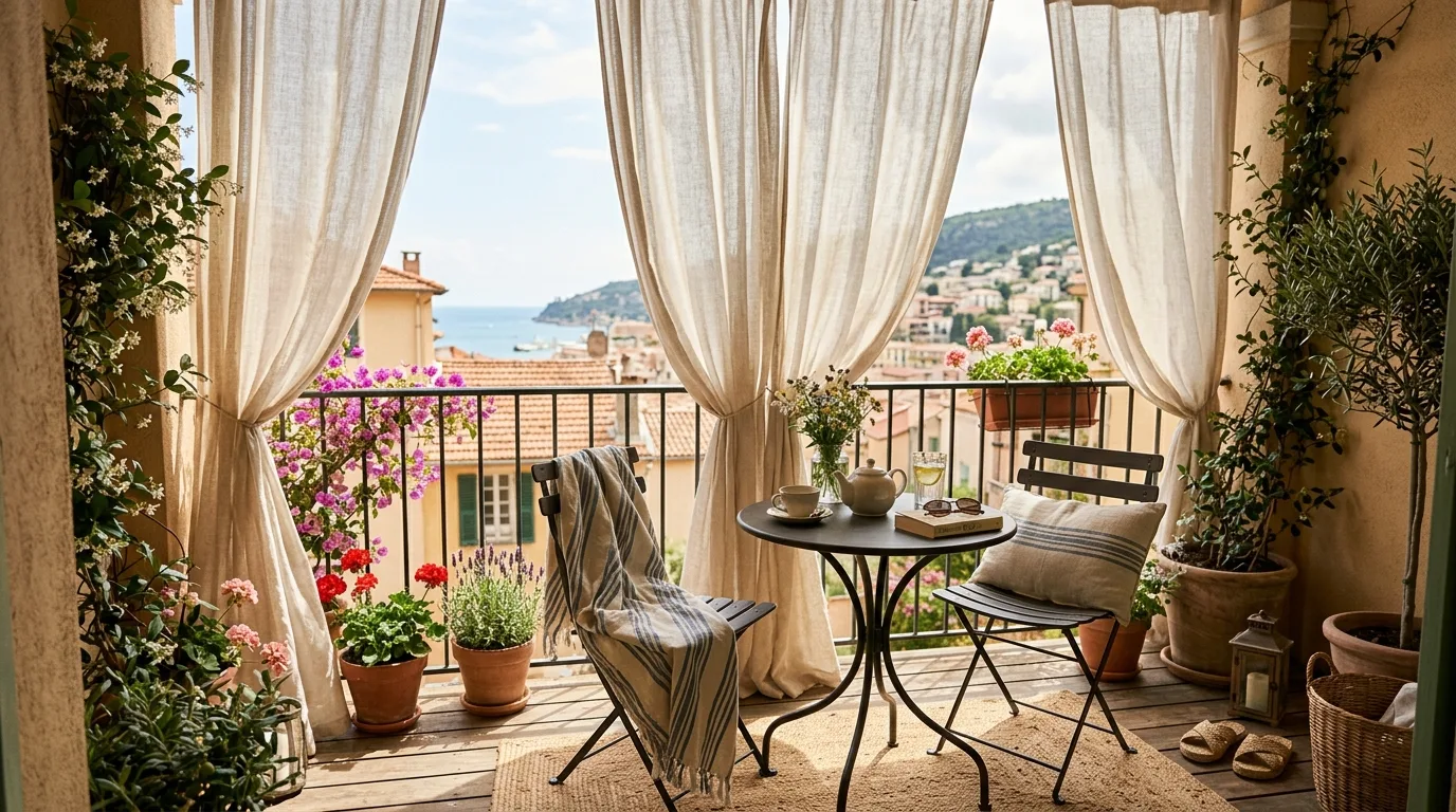 use light and shade intentionally in a balcony inspired by cool shade hot summer.