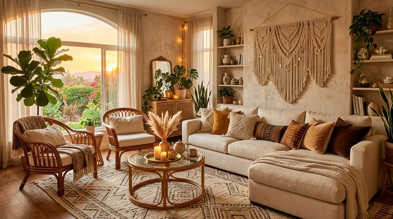 Warm gentle lighting in an understated luxury living room.