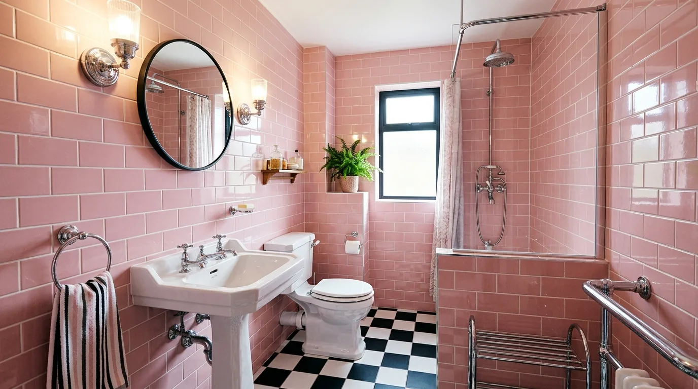 Creative Pink Tile Bathroom Ideas for a Retro Revival in a thoughtfully styled bathroom.