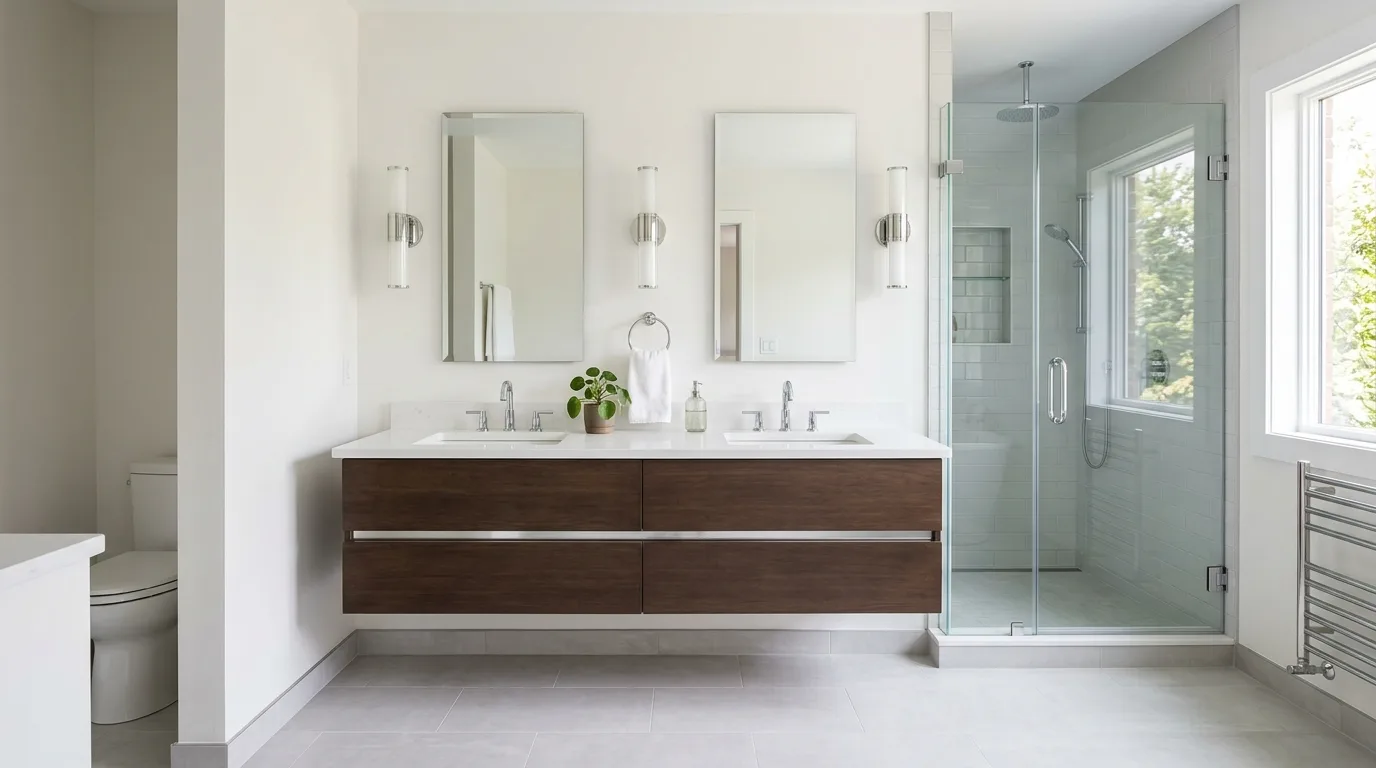 Textured white surfaces in a crisp silver bathroom.