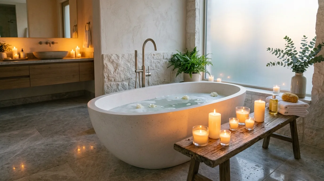 Clean light styling in a crisp white and silver bathroom.