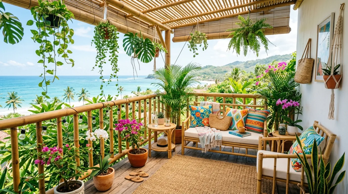 Happy color accent decorating a small balcony with playful charm.