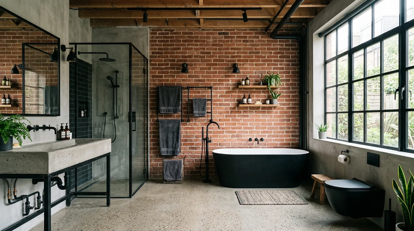 Purposeful styling in a daring red bathroom.