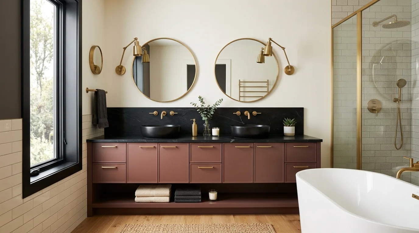 pair it with finishes that support the mood in a bathroom inspired by dark pink sultry mature.