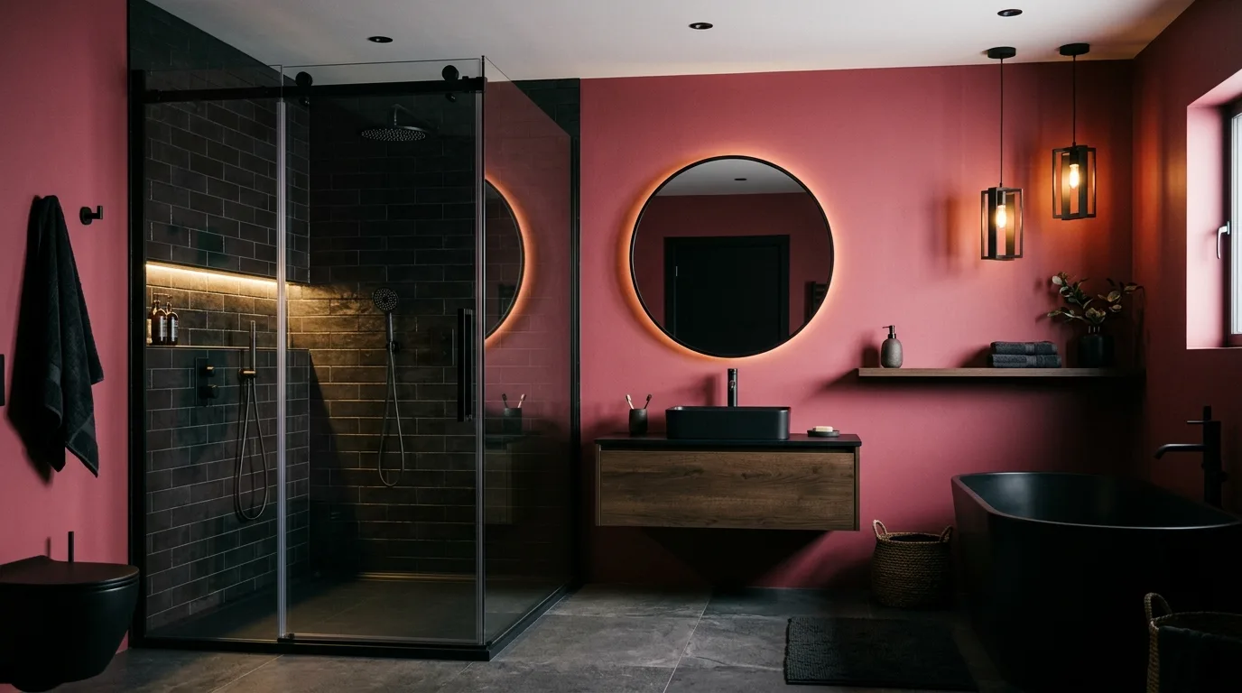use lighting to bring the space to life in a bathroom inspired by dark pink sultry mature.