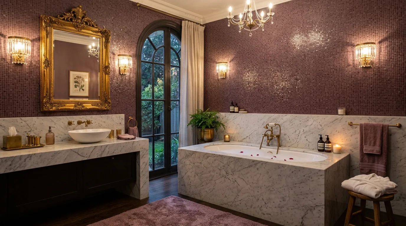 let the room feel personal and restful in a bathroom inspired by dark pink sultry mature.