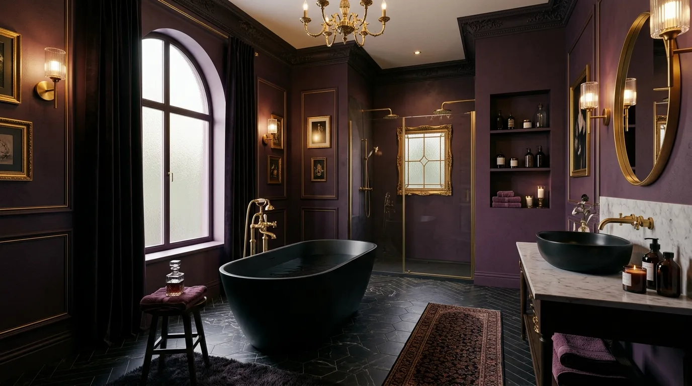 Dark Purple Bathroom Ideas for a Mysterious and Luxe Vibe in a thoughtfully styled bathroom.