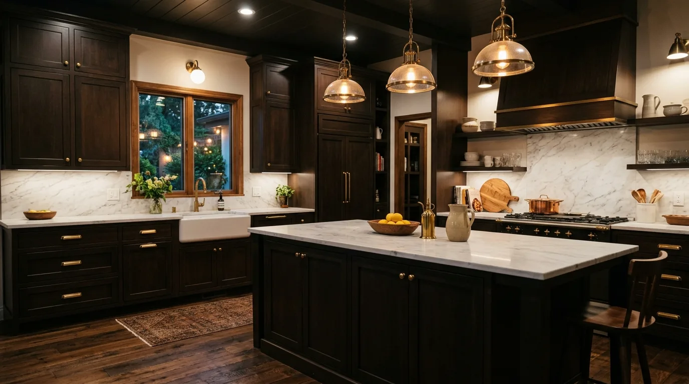 Dramatic Dark Brown Cabinets Kitchen Ideas for a Rich Palette in a thoughtfully styled kitchen.