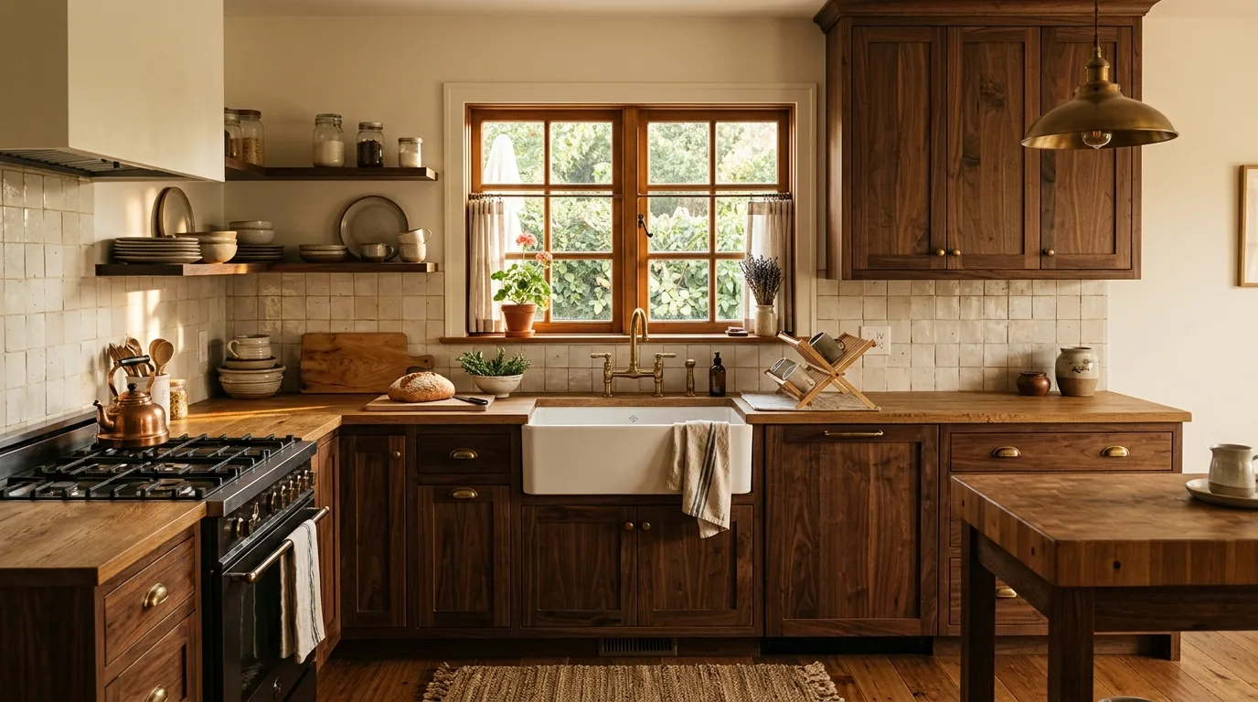 use lighting to shape the overall mood in a kitchen inspired by dramatic dark brown rich.