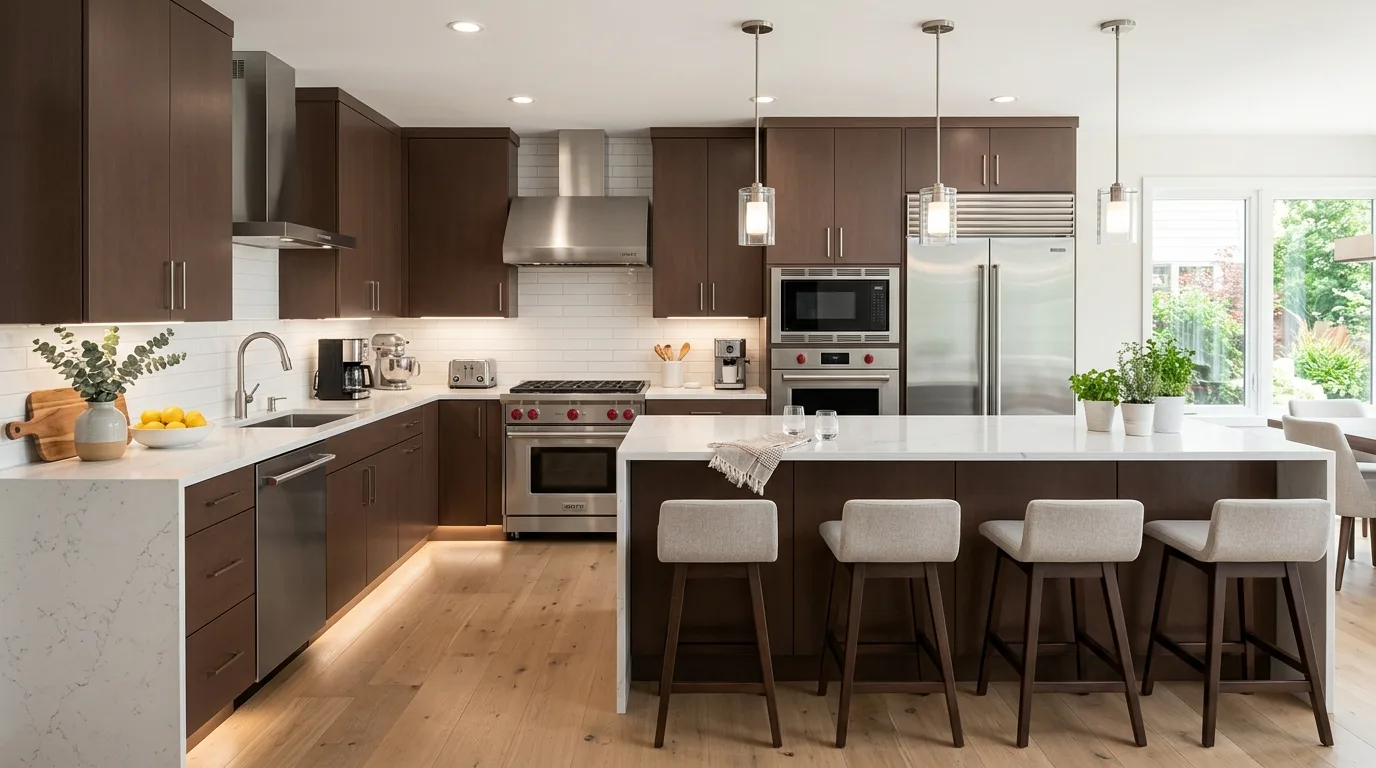 let texture add more depth in a kitchen inspired by dramatic dark brown rich.