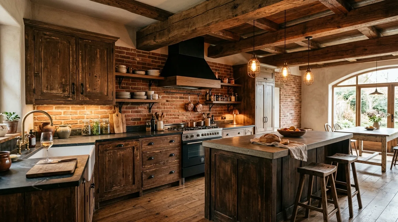 balance the palette with breathable contrast in a kitchen inspired by dramatic dark brown rich.