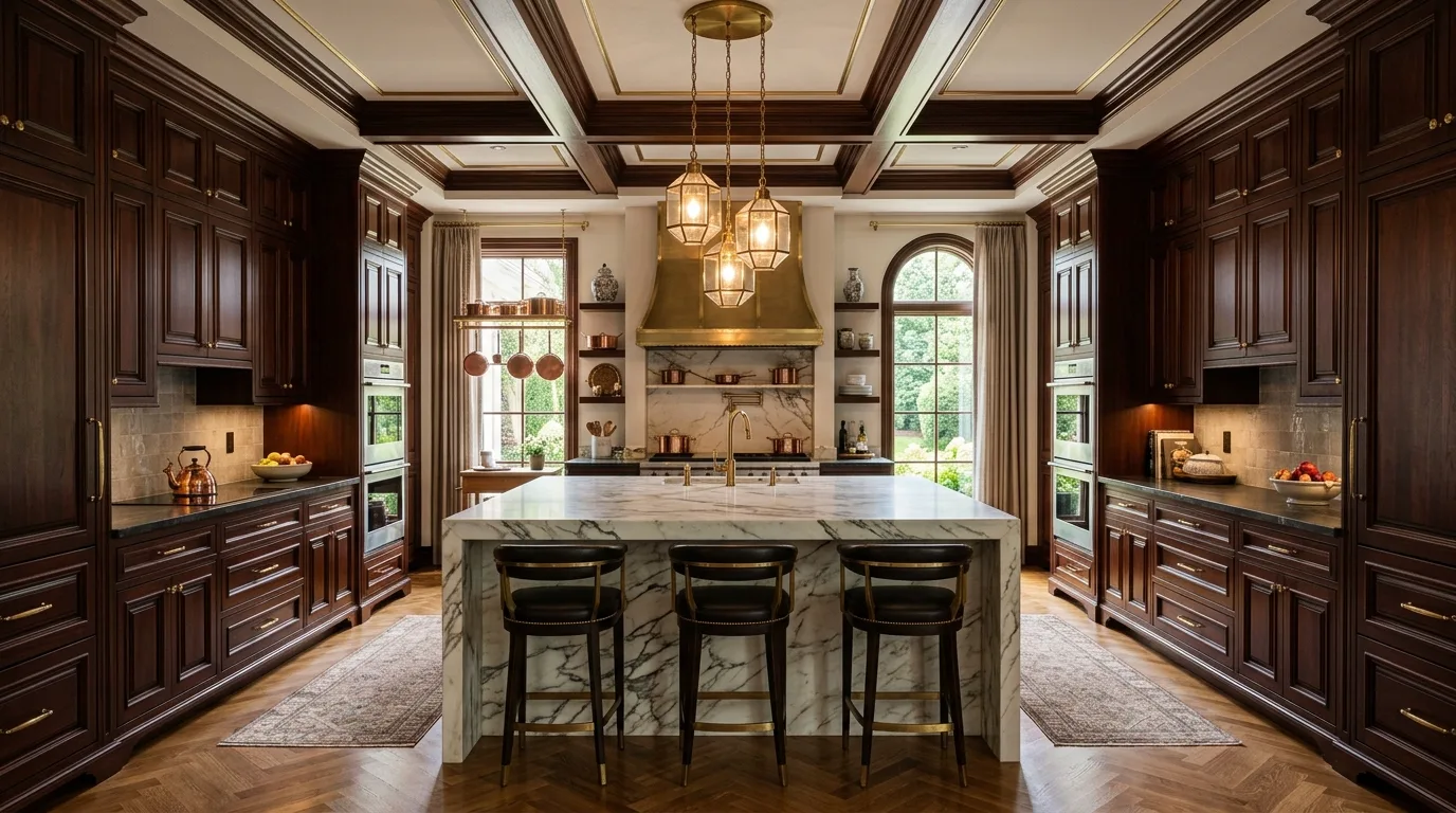 let the kitchen feel personal but edited in a kitchen inspired by dramatic dark brown rich.